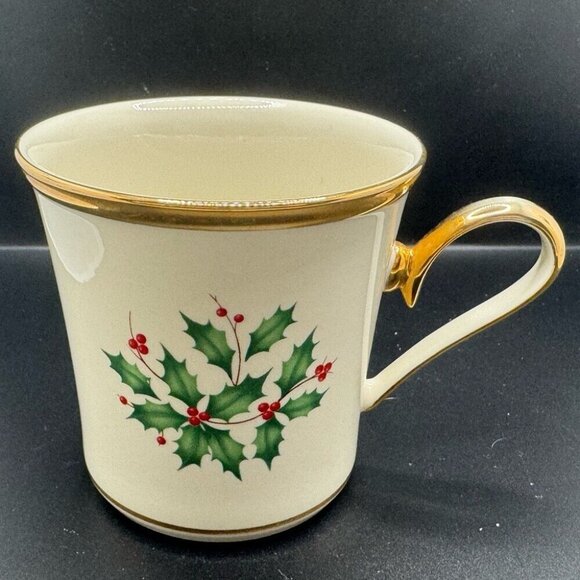 Lenox holiday dimension collection Festive Holly Mug with Gold Trim listing #1 - Picture 4 of 5